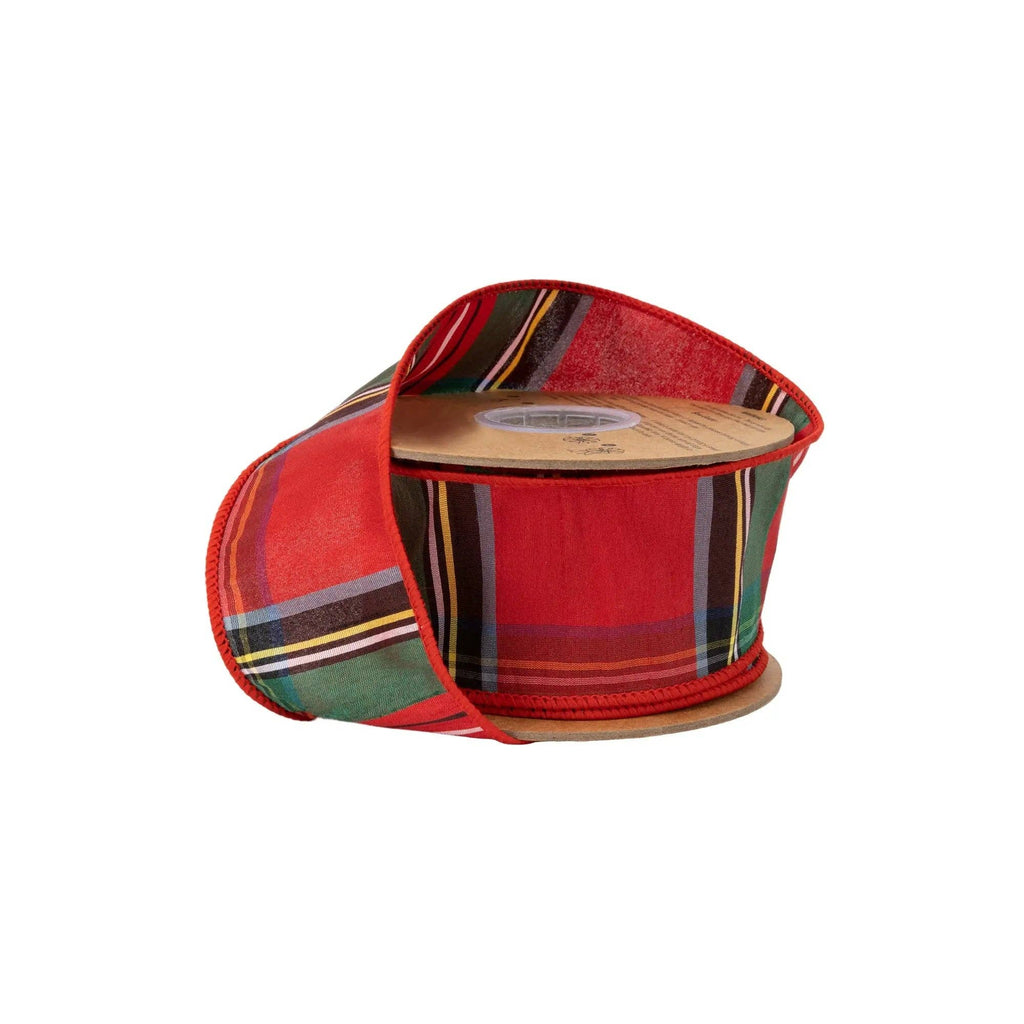 2 1/2" Wired Dupioni Ribbon | Traditional Christmas Plaid Red/Green/Blue | 10 Yard Roll