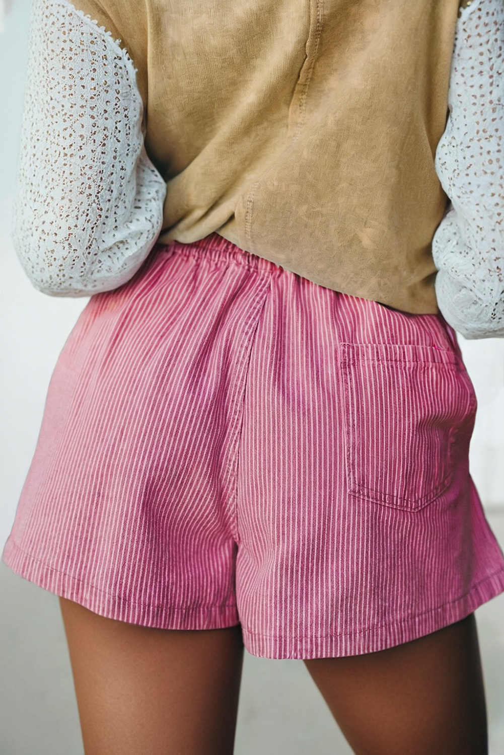LAS Striped Drawstring Elastic Waist Denim Shorts (S-4X)