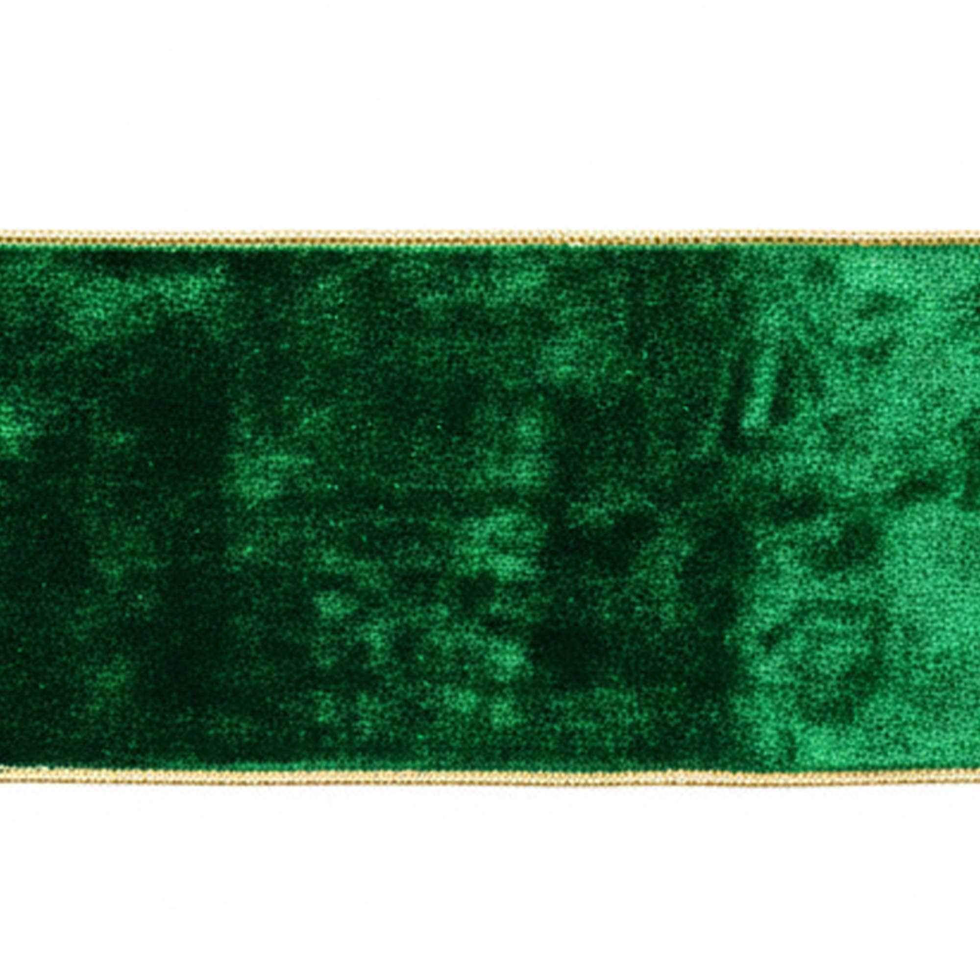 4"x10yd Emerald Shiny Velvet Gold Trim
