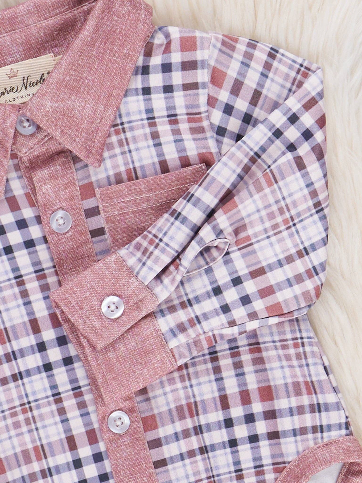 Pocket Button Up Plaid Bubble- Tan