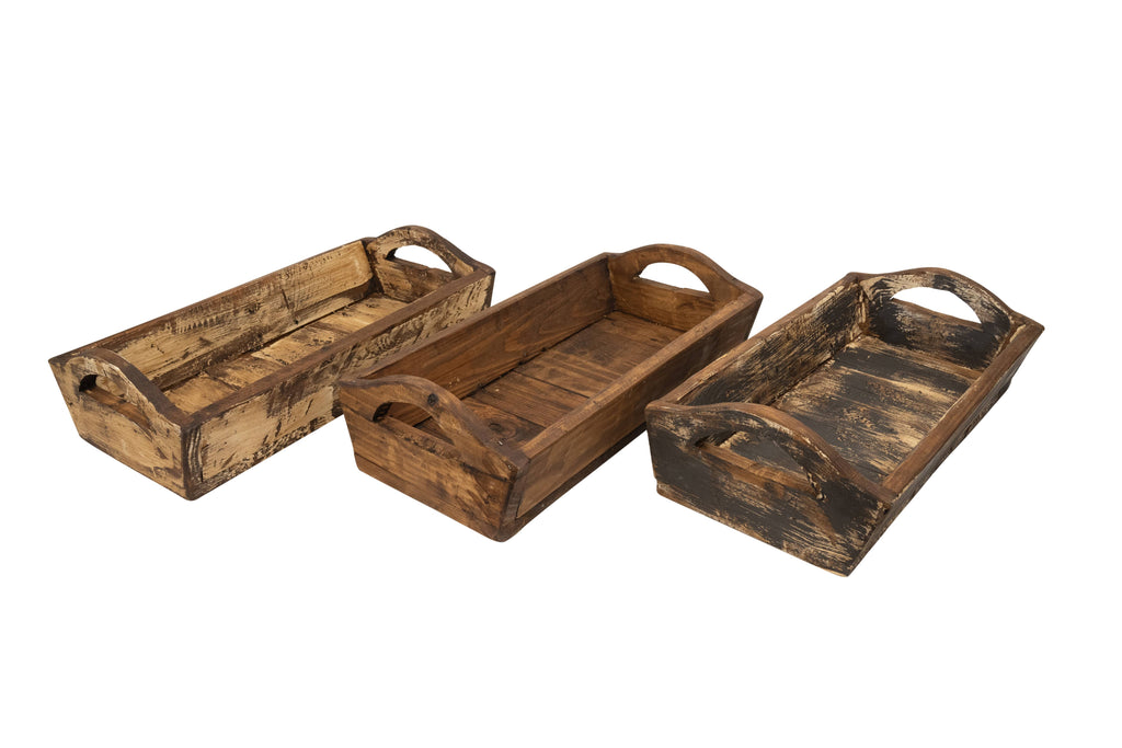 Kerrville Farmhouse Wood Tray W/ Handles-9x20x7 inches-NEW