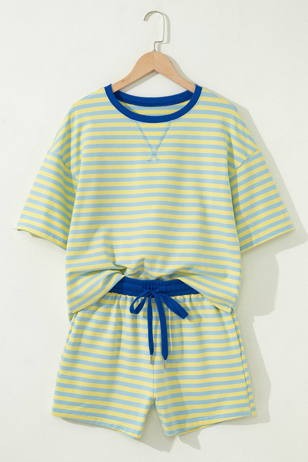 LAS Stripe Contrast Trim Boxy Terry Short Set (S-XL)