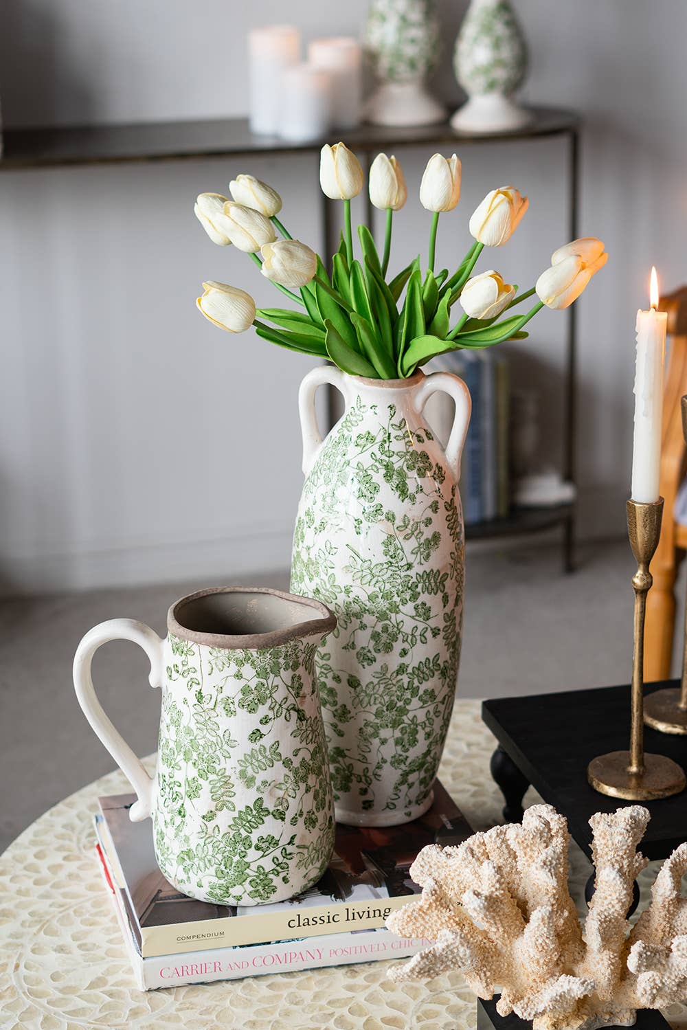 8x5.5x9" Verdant Garden Ceramic Pitcher