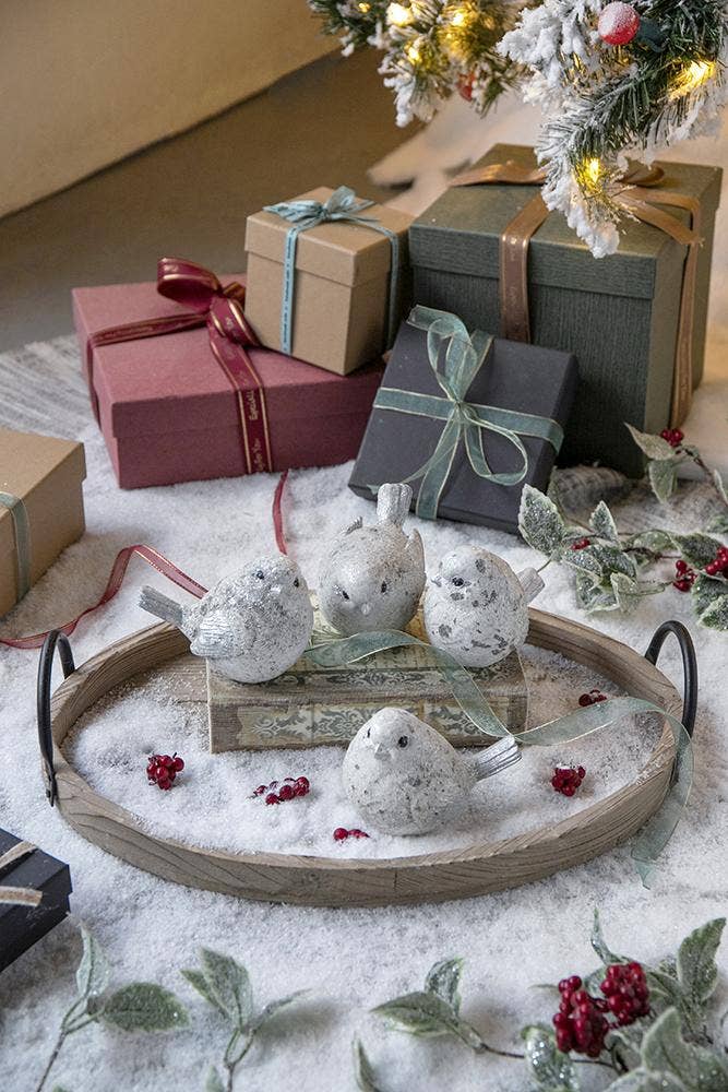 S/4 4.7x2.7x4"H Resin Sparkly Snow Bird 16S/CTN