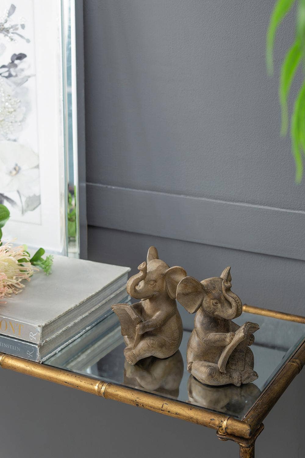 S/2 4.3x4x6" Polyresin Elephant Bookends - Brown