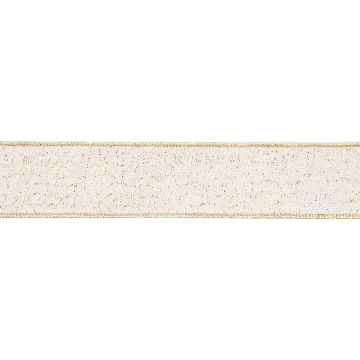 2 1/2" Wired Jacquard Ribbon | Ivory/Gold w/ Gold Dupioni-fused Backing | 10 Yard Roll