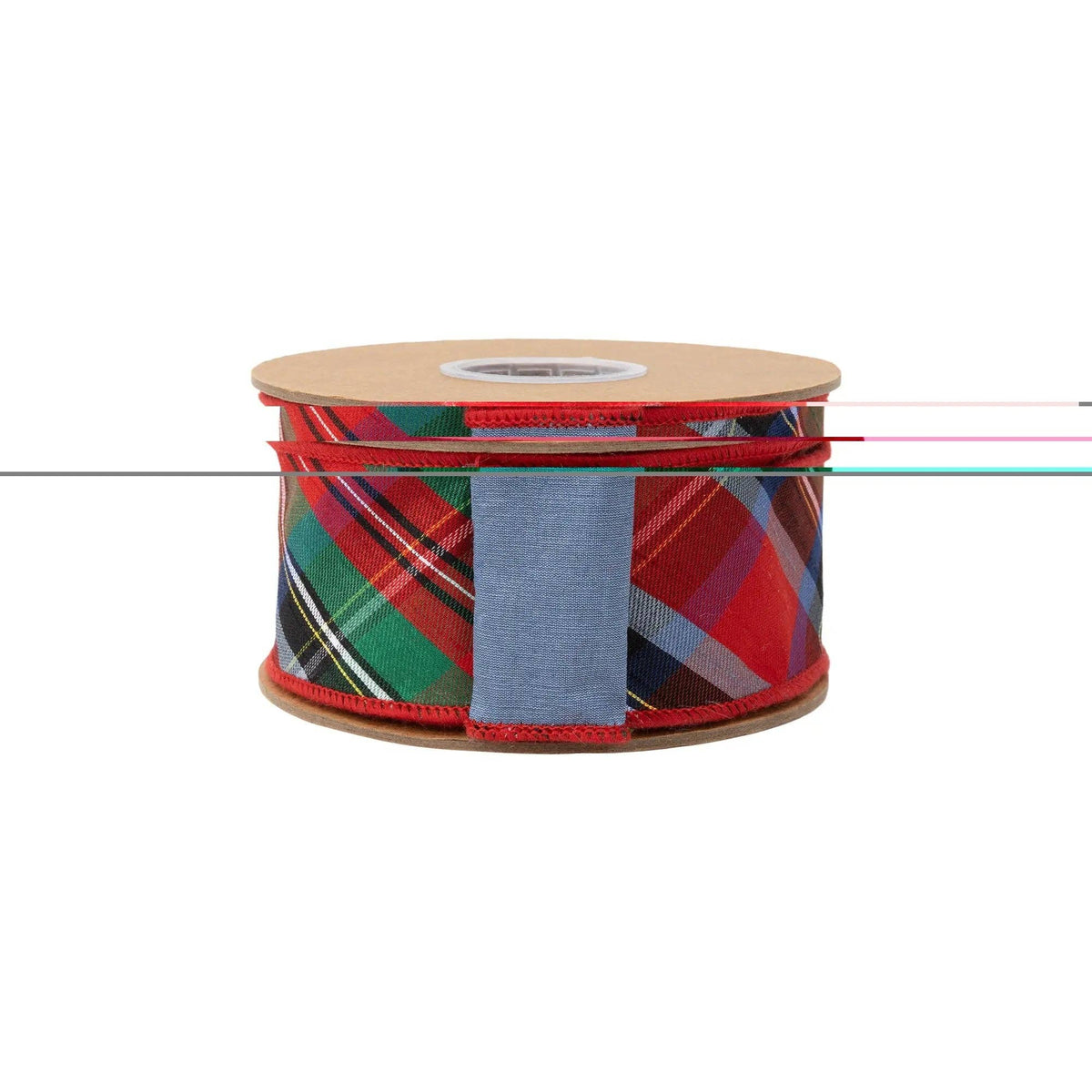 2 1/2" Wired Dupioni Ribbon | Bias Cut Traditional Christmas Plaid Red/Green/Blue w/ Blue Backing | 10 Yard Roll