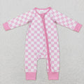 Baby Infant Girls Pink Checkered Long Sleeve Zip Sleepers Ro