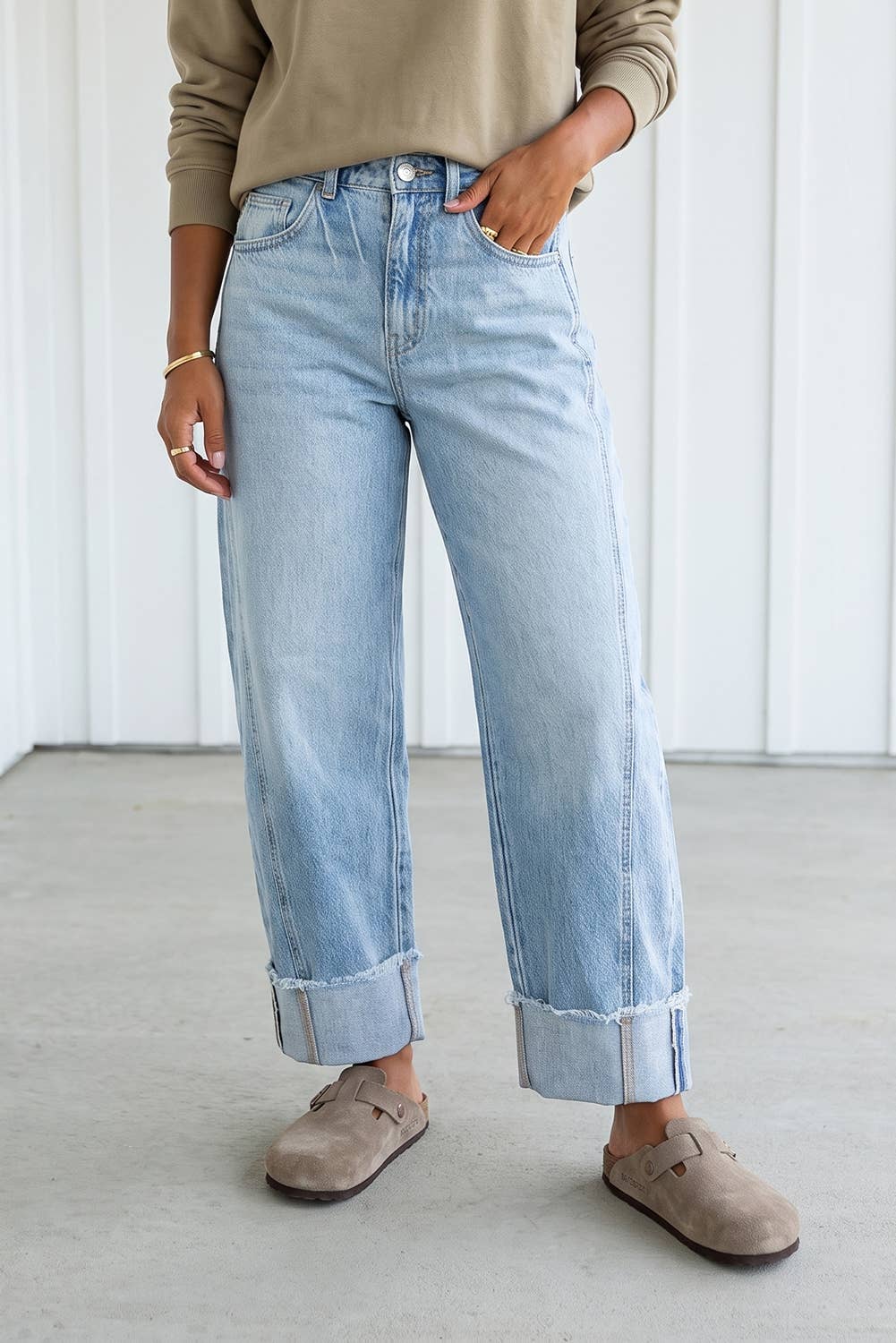 LAS Raw Hem Turnup Loose Ankle-length Pocket Jeans (4-16)