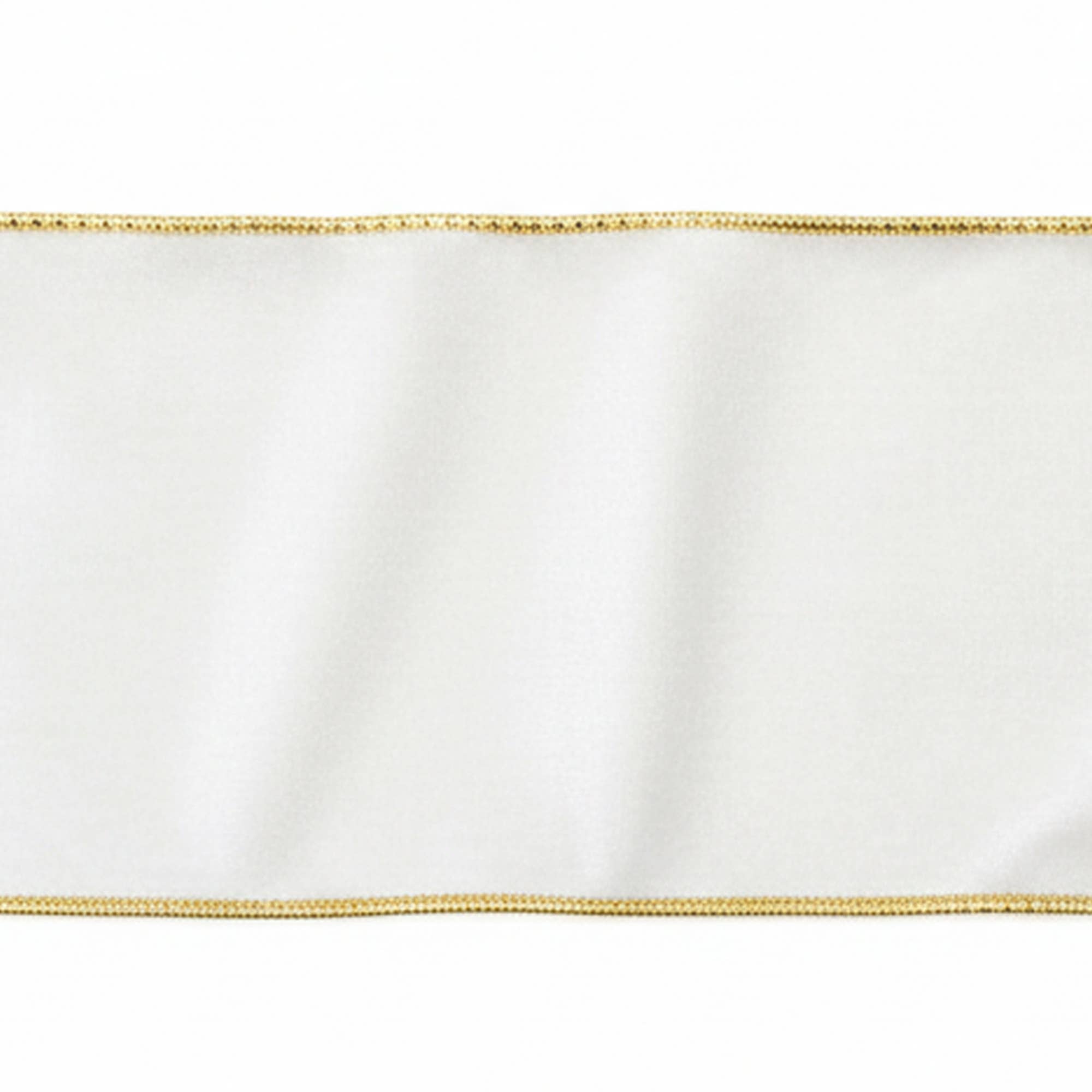 4"X10 Yds Ivory Shiny Velvet with Gold Trim/Backing Ribbon