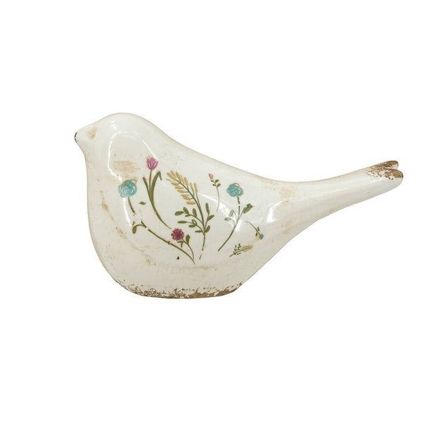 8x3.5x4.5" Floral Bird Figurine in Ceramic