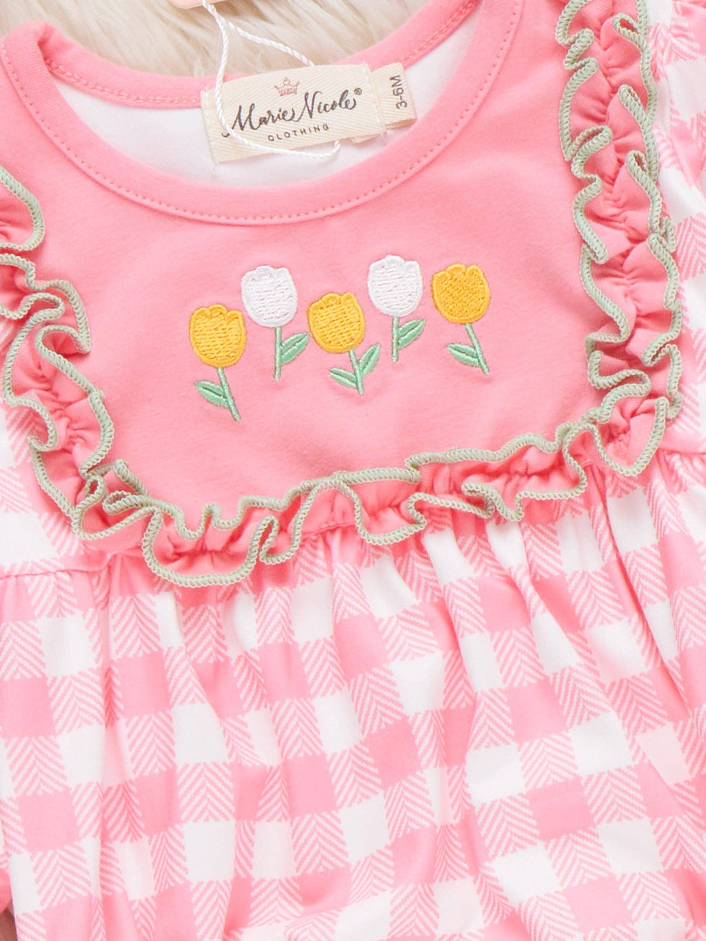 Petal Check Embroidered Ruffle Bubble