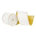 4"X10 Yds Ivory Shiny Velvet with Gold Trim/Backing Ribbon