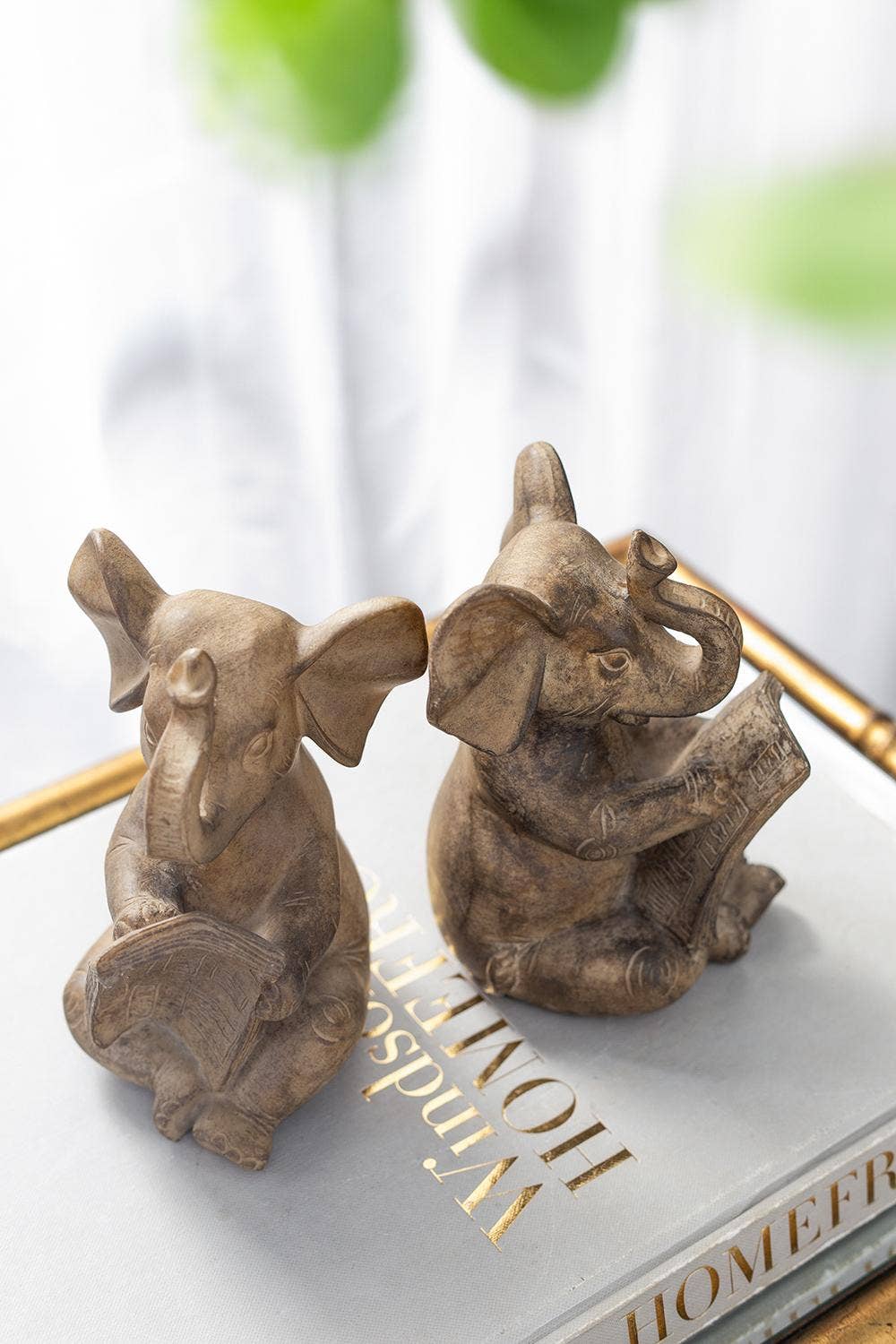 S/2 4.3x4x6" Polyresin Elephant Bookends - Brown