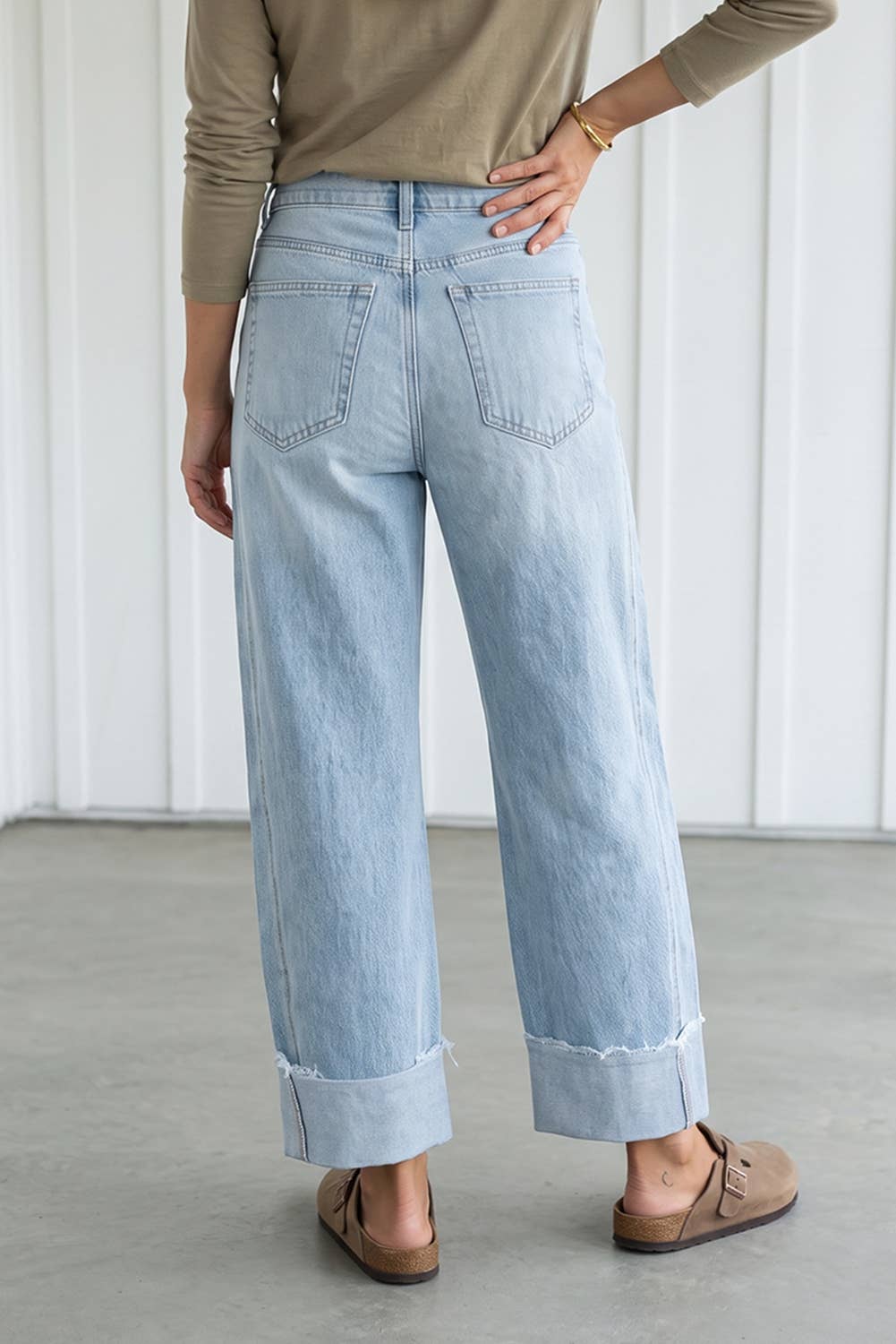 LAS Raw Hem Turnup Loose Ankle-length Pocket Jeans (4-16)
