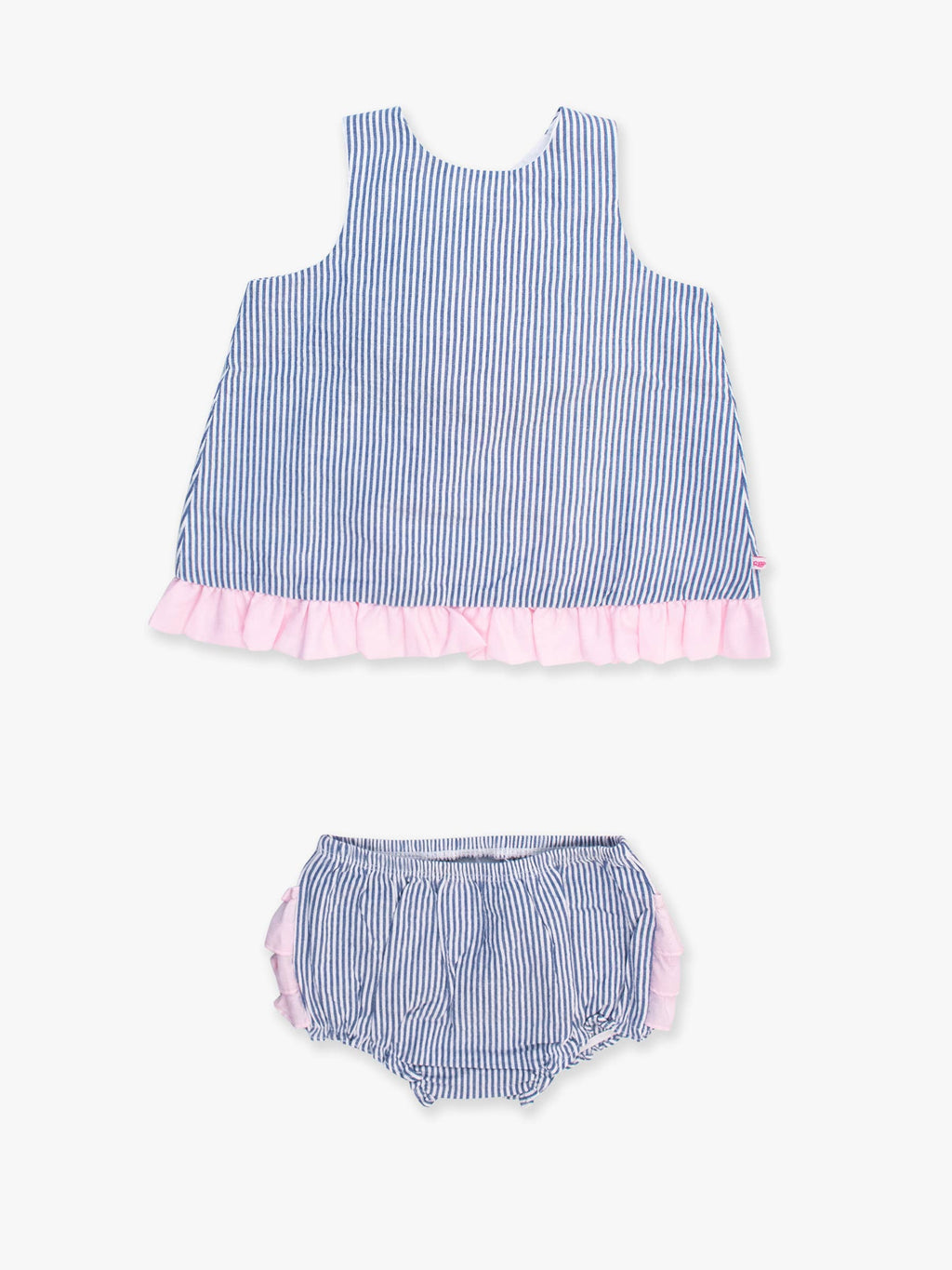 Baby Girls Blue Seersucker Ruffle Swing Top & Bloomer Set