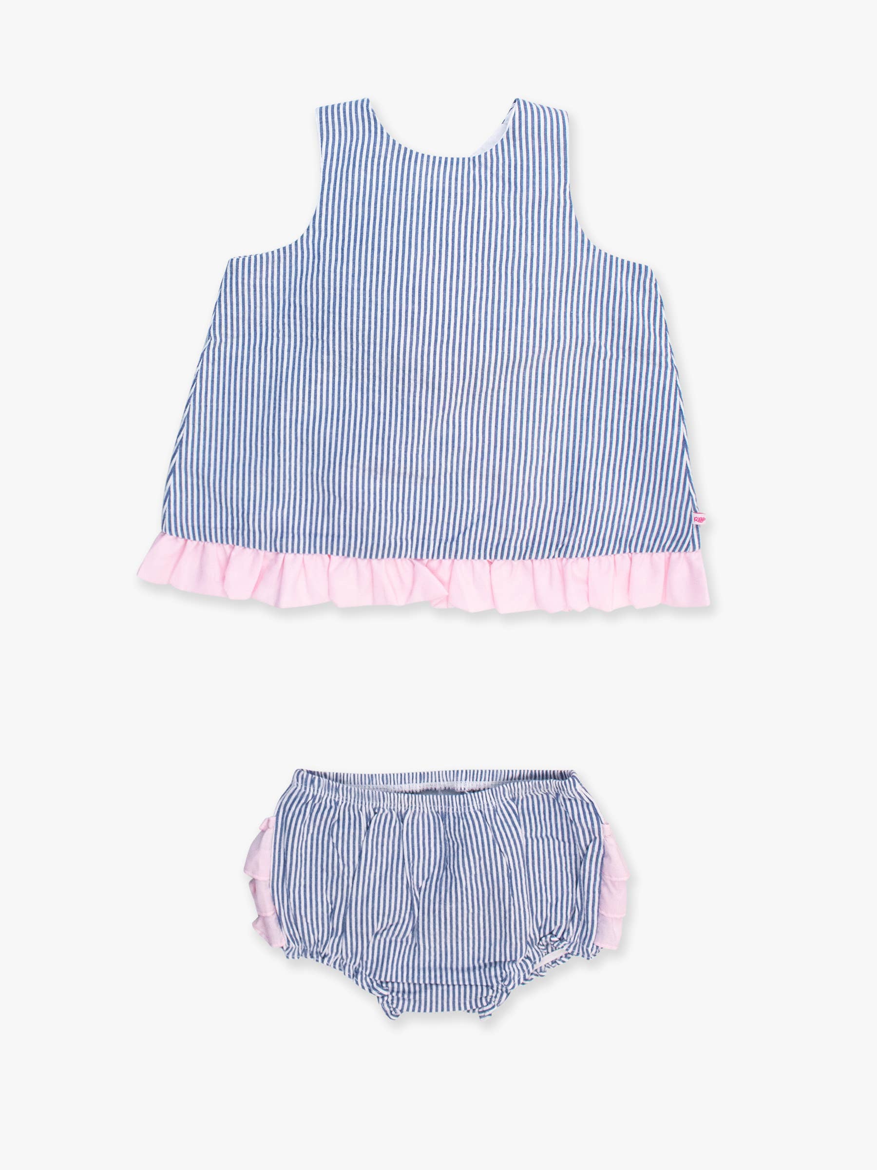 Baby Girls Blue Seersucker Ruffle Swing Top & Bloomer Set