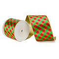 4"x10yd Red Green Diagonal Check Gold